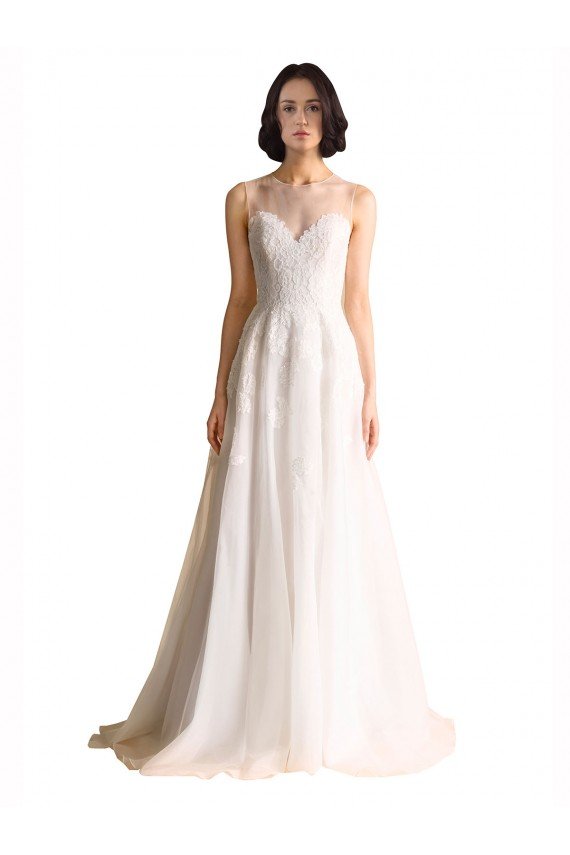 Affordable Illusion Neck A-Line Organza Wedding Dress