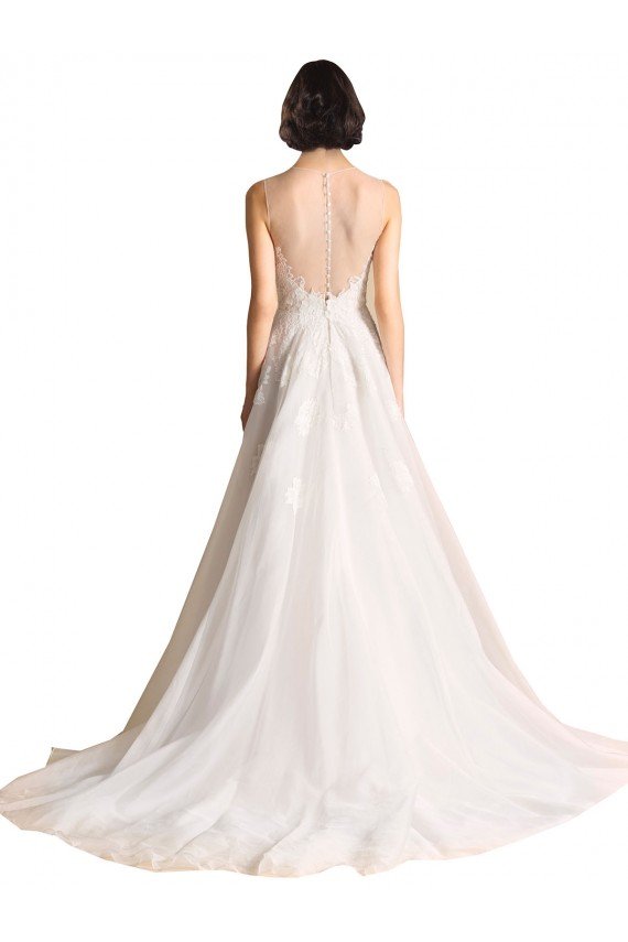 Affordable Illusion Neck A-Line Organza Wedding Dress