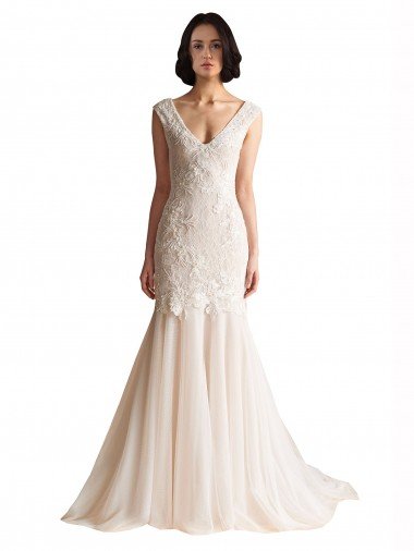 Affordable V-Neck Mermaid Tulle Wedding Dress