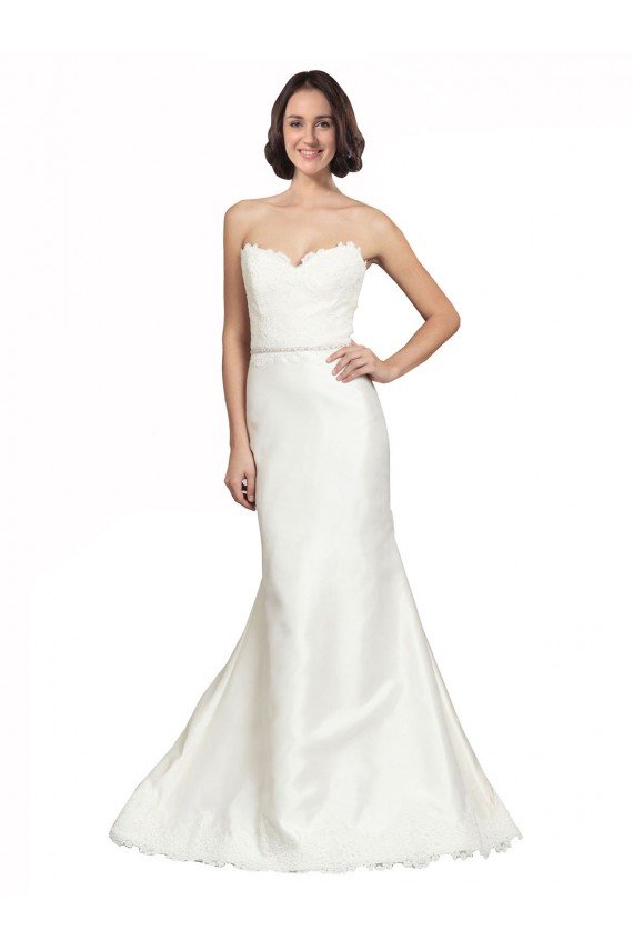 Affordable Trumpet Satin Wedding Dress with Sweetheart Lace Bodice