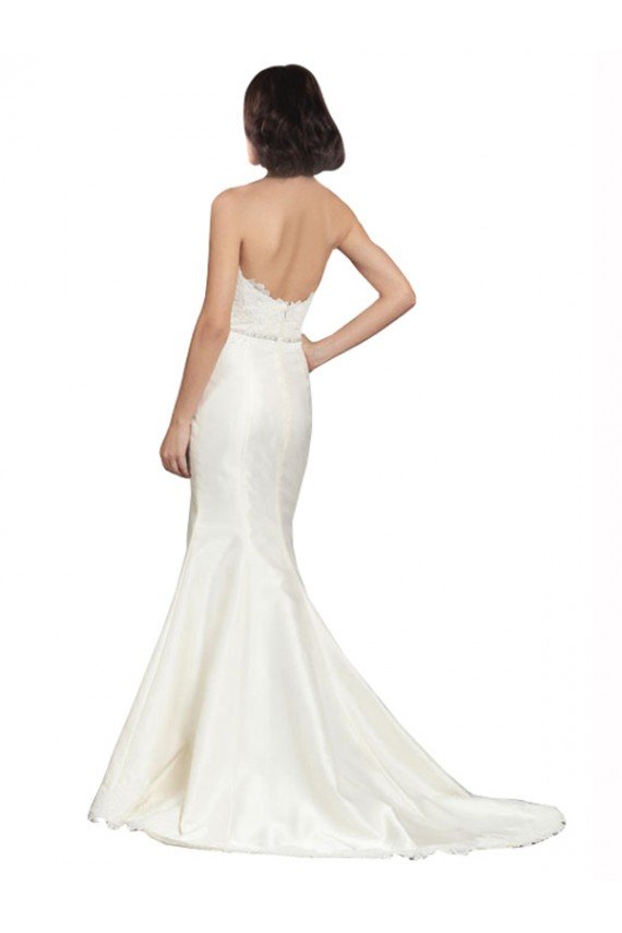 Affordable Trumpet Satin Wedding Dress with Sweetheart Lace Bodice