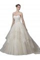 Affordable Strapless Ball Gown Tulle Wedding Dress with Lace Appliques