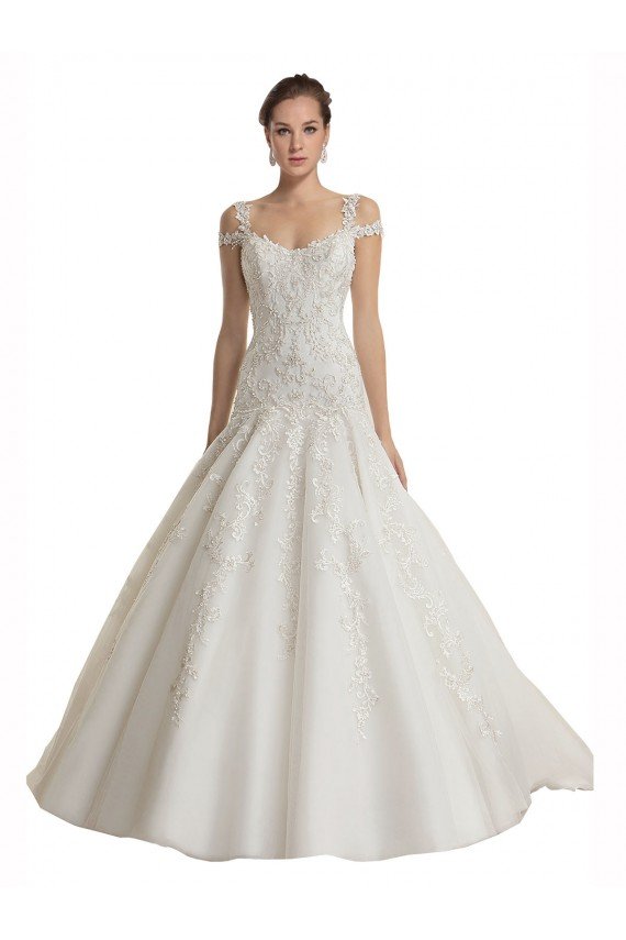 Affordable Off the Shoulder Mermaid Lace Tulle Wedding Dress