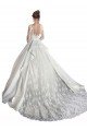 Affordable Long Sleeves Illusion Neck A-Line Satin Wedding Dress with Lace Bodice