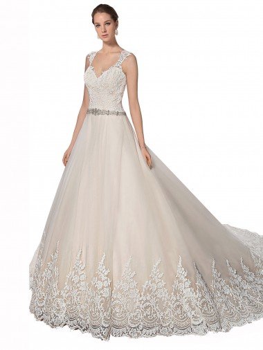 Affordable Sweetheart Cap Sleeves Tulle Lace Wedding Dress