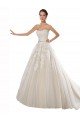 Affordable Strapless Ball Gown Tulle Wedding Dress with Lace Cascades