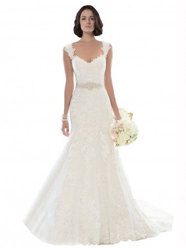 Affordable Off the Shoulder Mermaid Lace Beach Wedding Dress with Beaded Belt