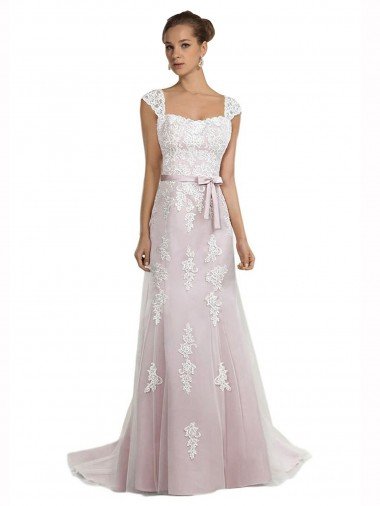 Affordable Strapless Mermaid Tulle Lace Beach Wedding Dress with Belt
