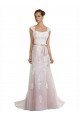 Affordable Strapless Mermaid Tulle Lace Beach Wedding Dress with Belt