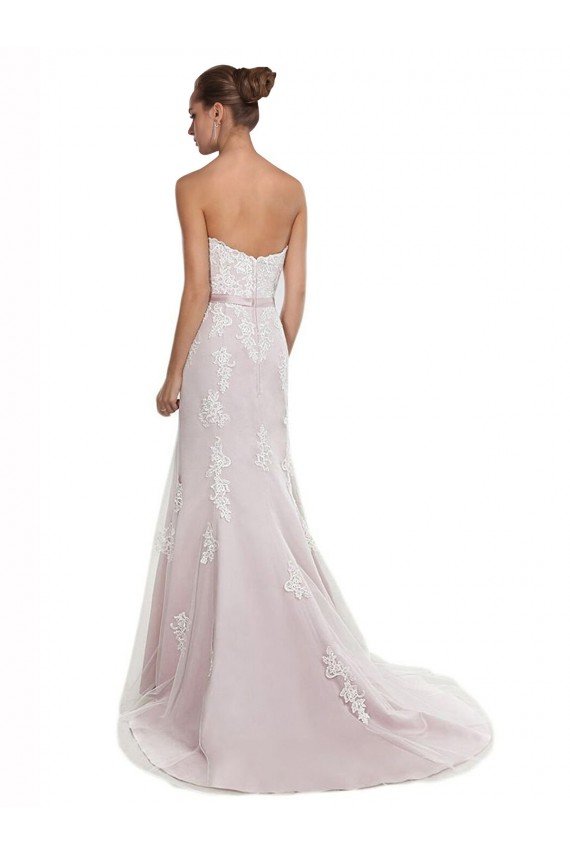 Affordable Strapless Mermaid Tulle Lace Beach Wedding Dress with Belt