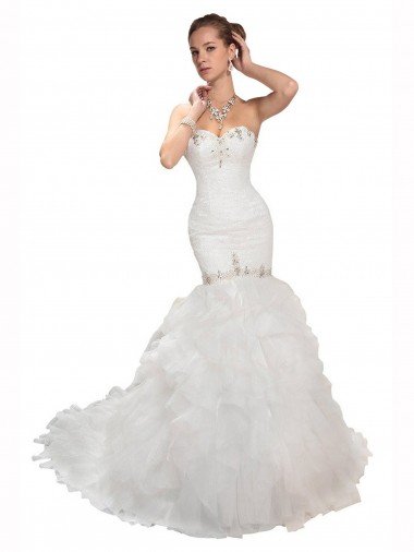 Affordable Sweetheart Mermaid Cascading Organza Wedding Dress