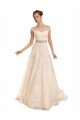 Affordable Off the Shoulder Illusion Back A-Line Lace Beach Wedding Dress