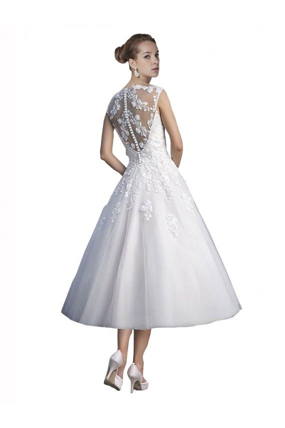 Affordable A-Line Short Tea Length Sweetheart Tulle Lace Beach Wedding Dress