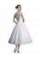 Affordable A-Line Short Tea Length Sweetheart Tulle Lace Beach Wedding Dress