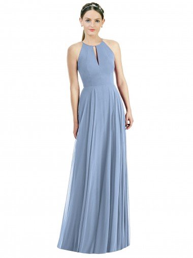 Affordable Keyhole Halter Chiffon Maxi Bridesmaid Dress