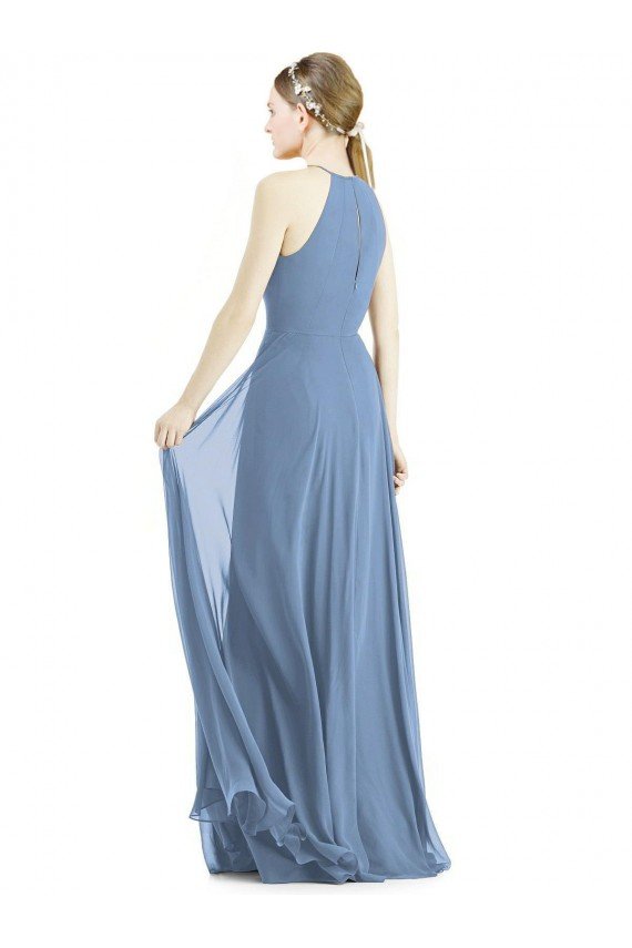 Affordable Keyhole Halter Chiffon Maxi Bridesmaid Dress
