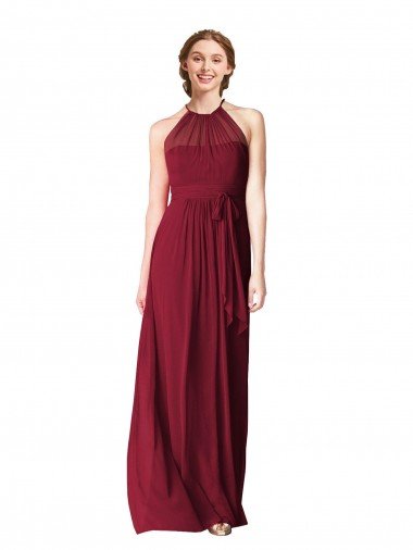 Affordable Halter Neck Chiffon Bridesmaid Dress with Shirred Bodice