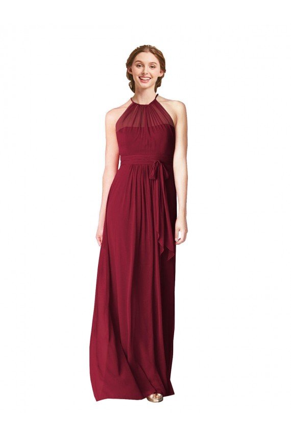 Affordable Halter Neck Chiffon Bridesmaid Dress with Shirred Bodice