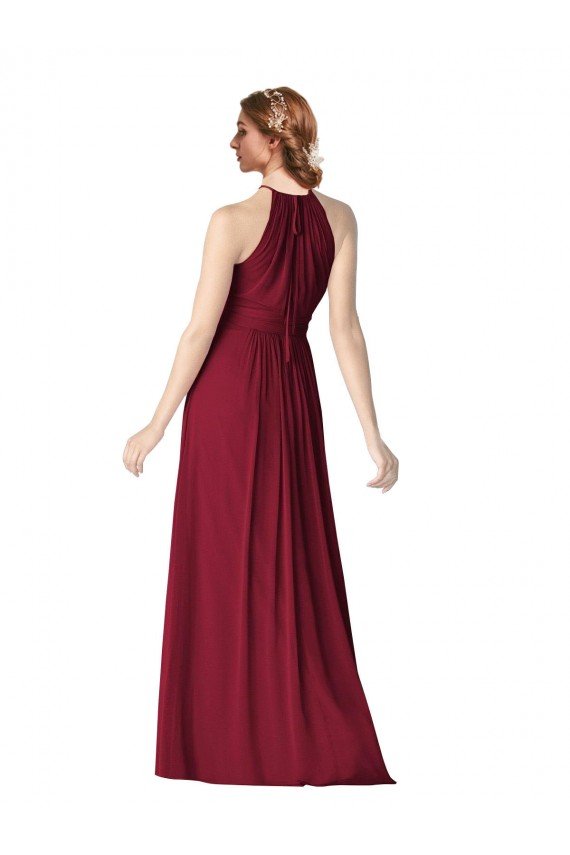 Affordable Halter Neck Chiffon Bridesmaid Dress with Shirred Bodice