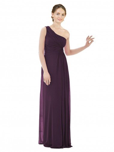 Affordable Draped One Shoulder Full Length Chiffon Bridesmaid Dress