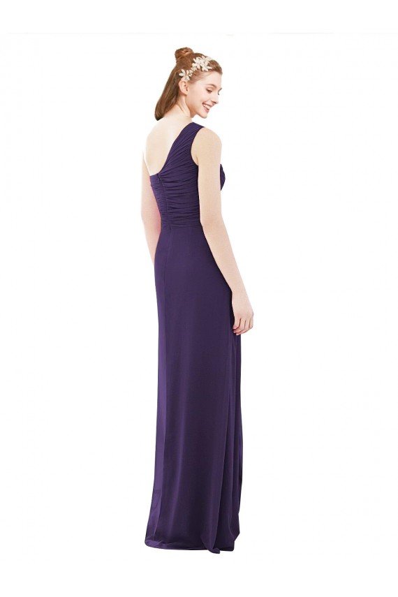 Affordable Draped One Shoulder Full Length Chiffon Bridesmaid Dress
