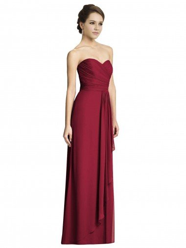 Affordable Long Strapless Chiffon Bridesmaid Dress with Side Slit