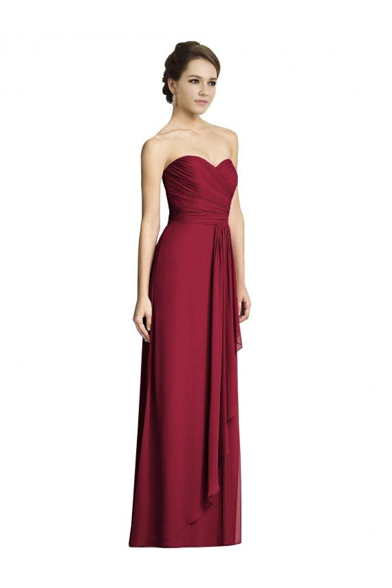 Affordable Long Strapless Chiffon Bridesmaid Dress with Side Slit
