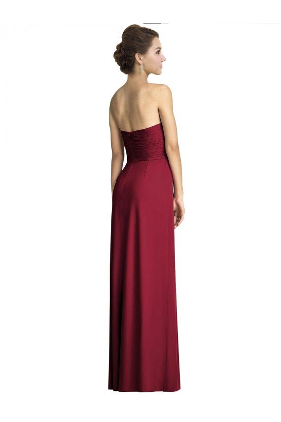 Affordable Long Strapless Chiffon Bridesmaid Dress with Side Slit