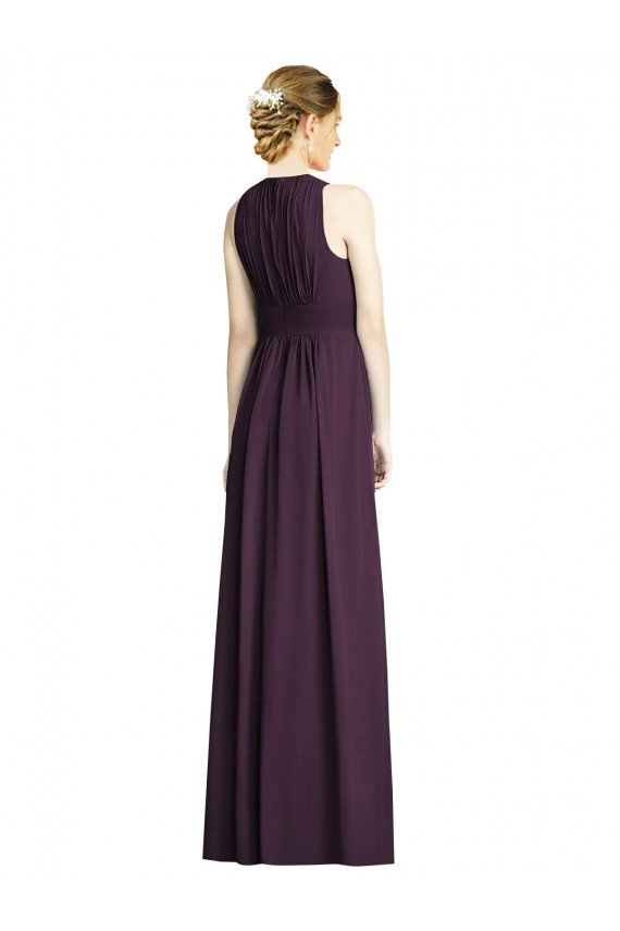 Affordable Long Chiffon V-Neck Bridesmaid Dress with Shirred Bodice