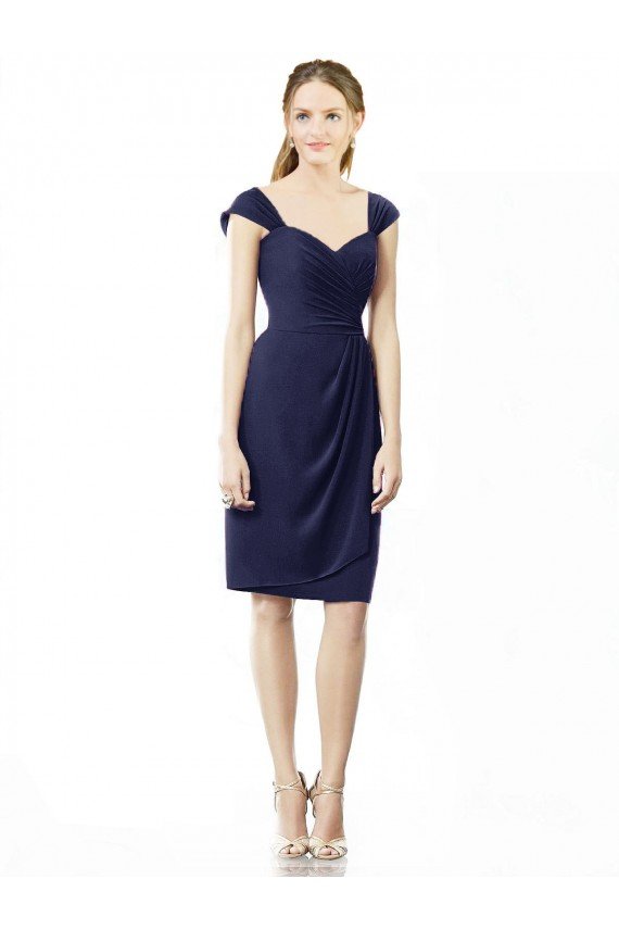 Affordable Cocktail Length Short Cap Sleeves Chiffon Bridesmaid Dress