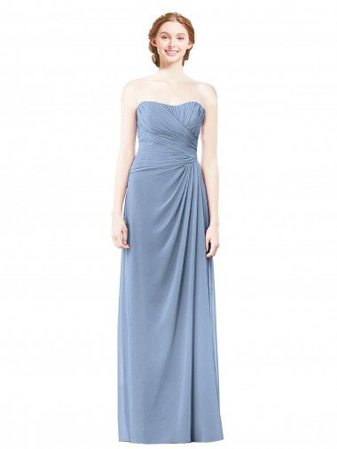 Affordable Strapless Long Chiffon Bridesmaid Dress with Sweetheart Neckline