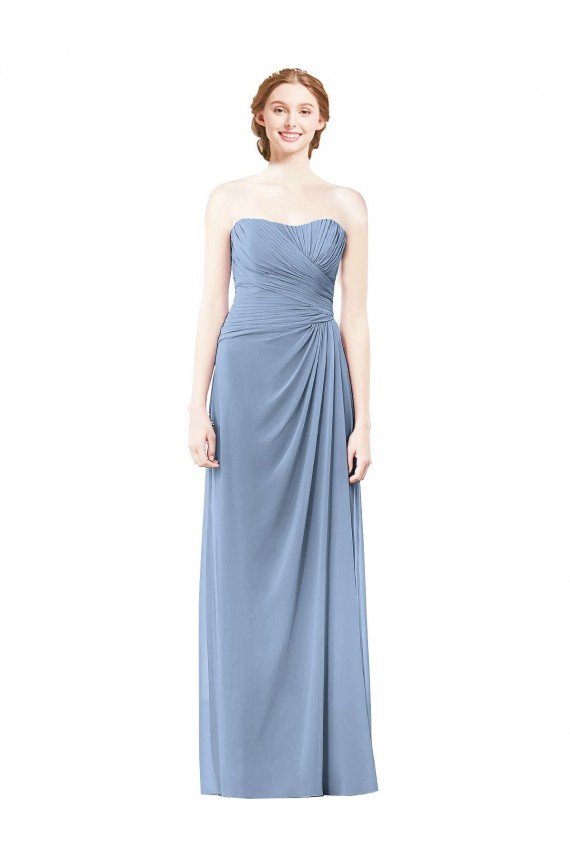 Affordable Strapless Long Chiffon Bridesmaid Dress with Sweetheart Neckline