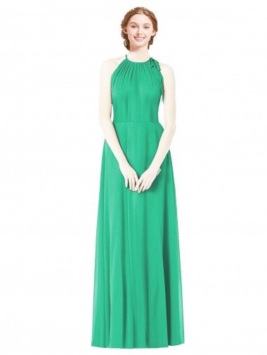 Affordable Halter Neckline Long Chiffon Bridesmaid Dress with Side Bow