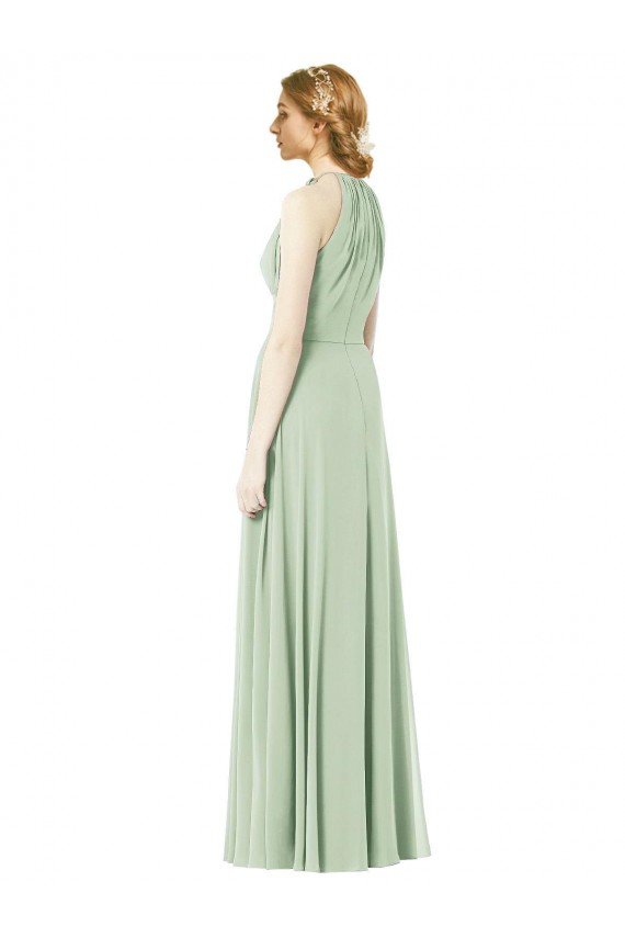 Affordable Halter Neckline Long Chiffon Bridesmaid Dress with Side Bow