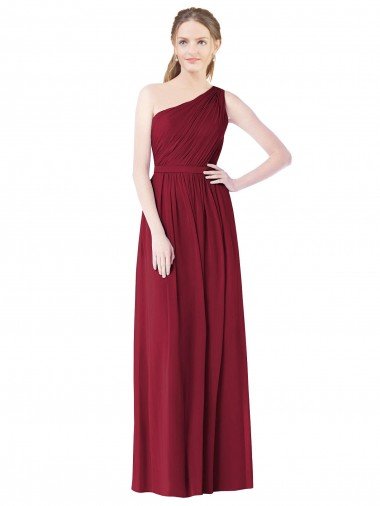Affordable One Shoulder Full Length Long Chiffon Bridesmaid Dress.