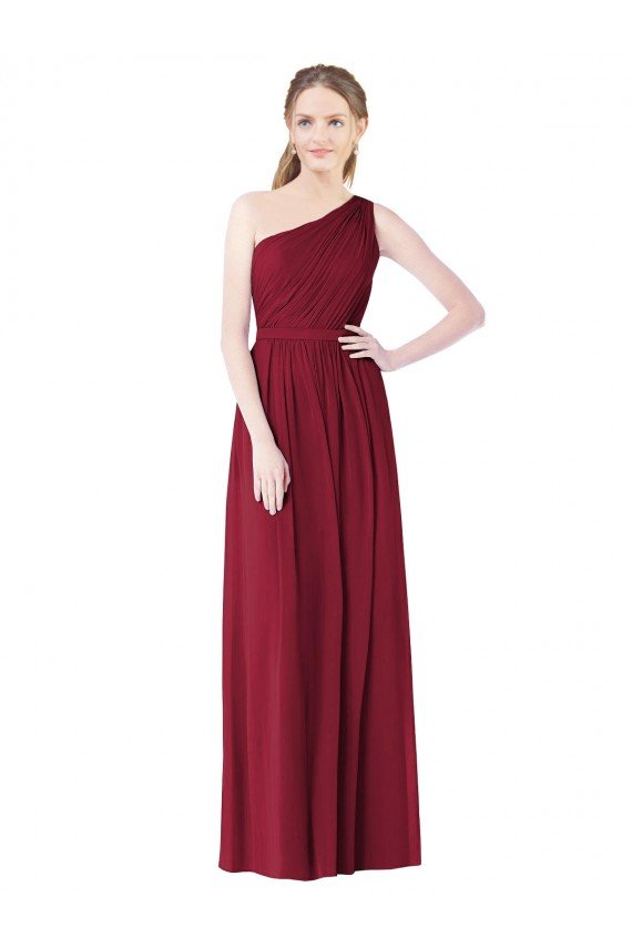 Affordable One Shoulder Full Length Long Chiffon Bridesmaid Dress.
