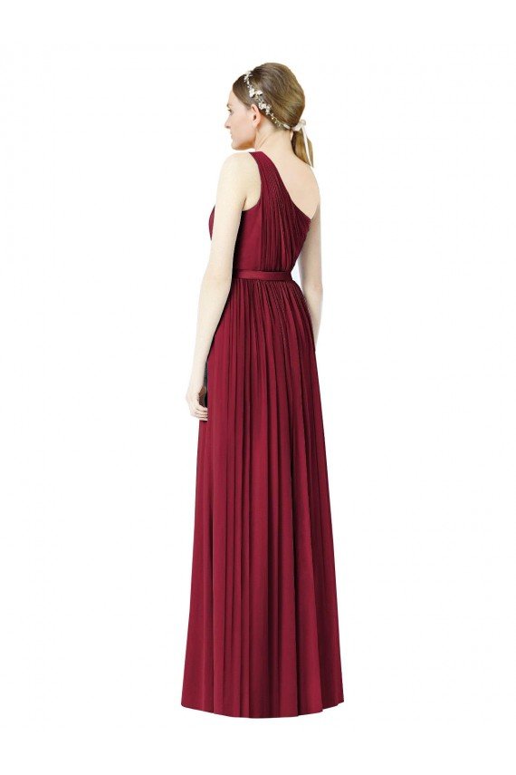 Affordable One Shoulder Full Length Long Chiffon Bridesmaid Dress.