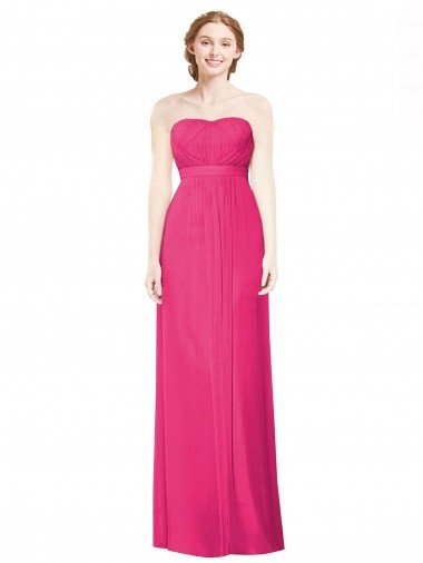 Affordable Full Length Strapless Long Chiffon Dress with Waistband