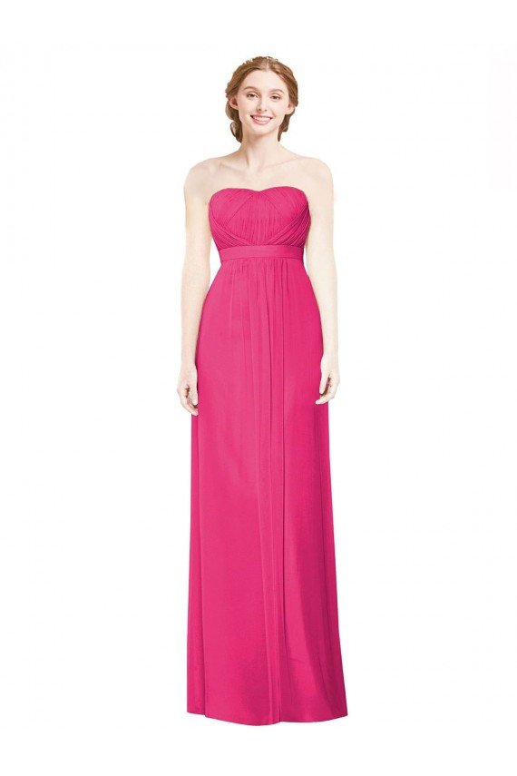 Affordable Full Length Strapless Long Chiffon Dress with Waistband