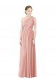 Affordable One Shoulder Long Chiffon Bridesmaid Dress with Shirred Waistband