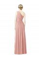 Affordable One Shoulder Long Chiffon Bridesmaid Dress with Shirred Waistband