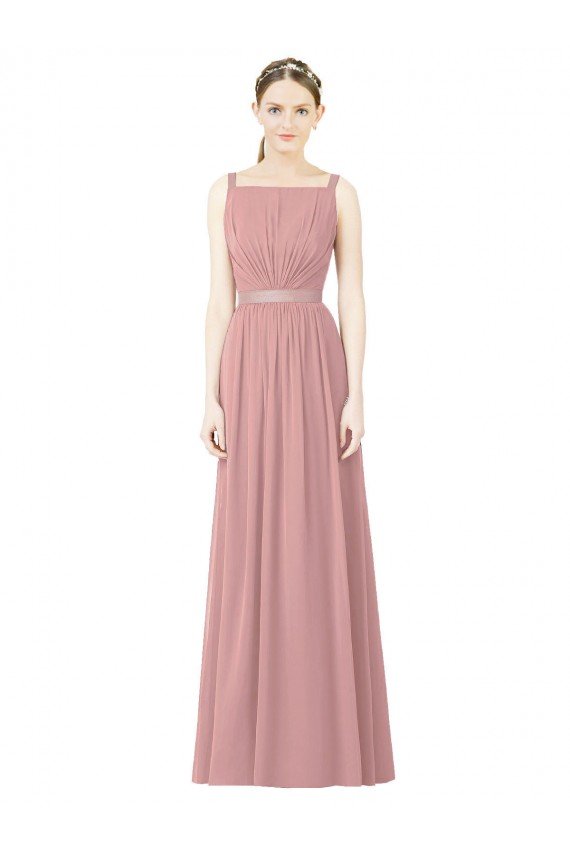 Affordable High Neck Chiffon Bridesmaid Dress with Low Back