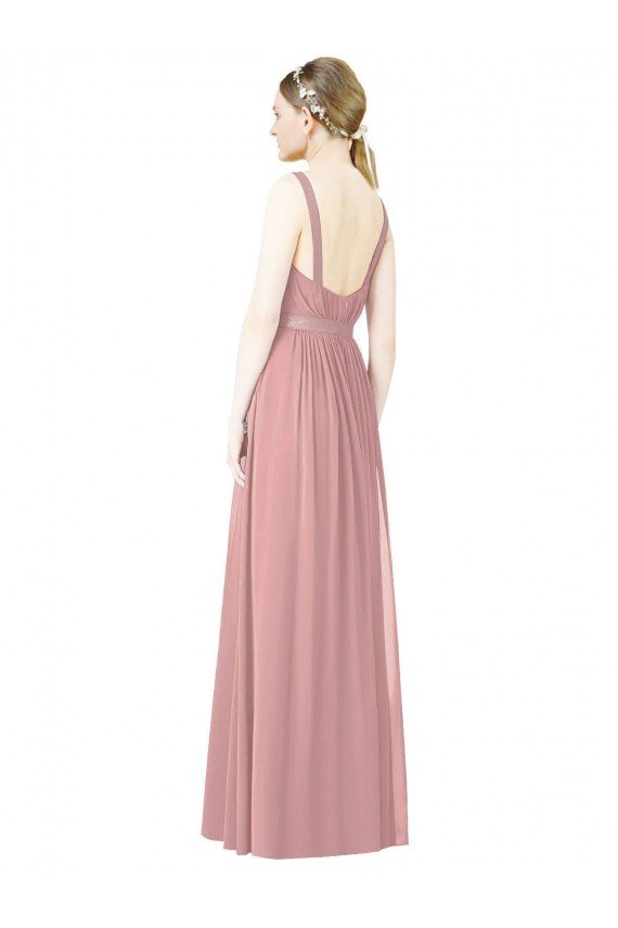 Affordable High Neck Chiffon Bridesmaid Dress with Low Back
