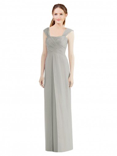Affordable Full Length Lux Chiffon Dress with Draped Bodice And Shirred Straps