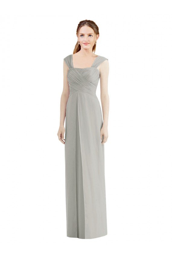 Affordable Full Length Lux Chiffon Dress with Draped Bodice And Shirred Straps