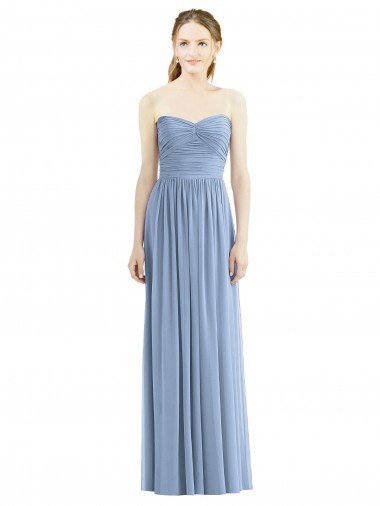 Affordable Strapless Long Chiffon Dress with Sweetheart Neckline And Draped Bodice