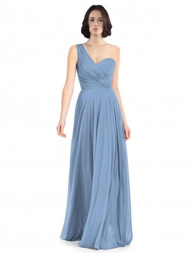 Affordable One Shoulder Long Chiffon Bridesmaid Dress with Sweetheart Bodice