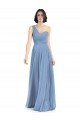 Affordable One Shoulder Long Chiffon Bridesmaid Dress with Sweetheart Bodice