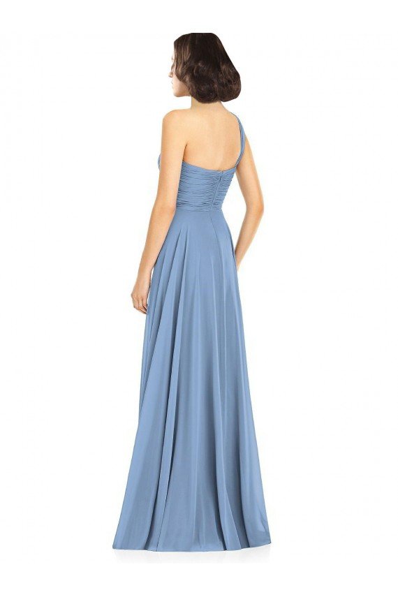 Affordable One Shoulder Long Chiffon Bridesmaid Dress with Sweetheart Bodice