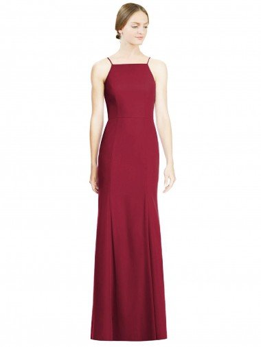 Affordable High Square Trumpet Chiffon Bridesmaid Dress with Lace-Up Open Back